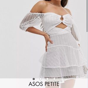 ASOS DESIGN petite bardot mini dress broderie lace